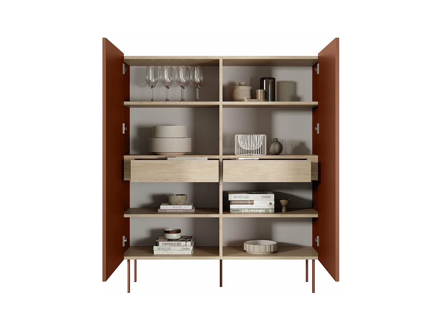 Aparador 2 portas 2 gavetas com pé metálico 120x140 cm