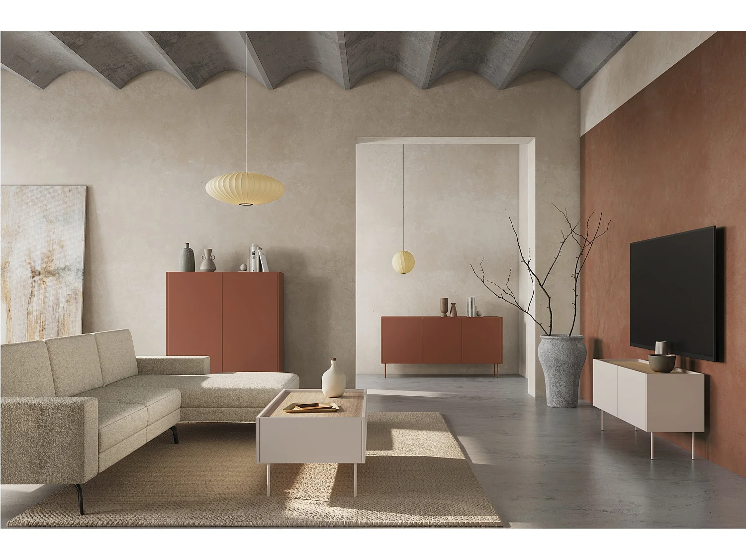 Buffet 2 deuren 2 laden met metalen voet 120x140 cm