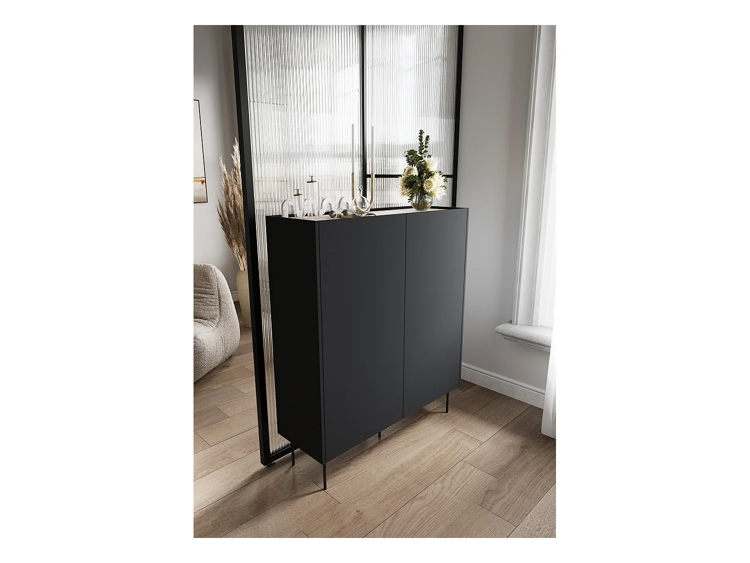 Aparador 2 portas 2 gavetas com pé metálico 120x140 cm