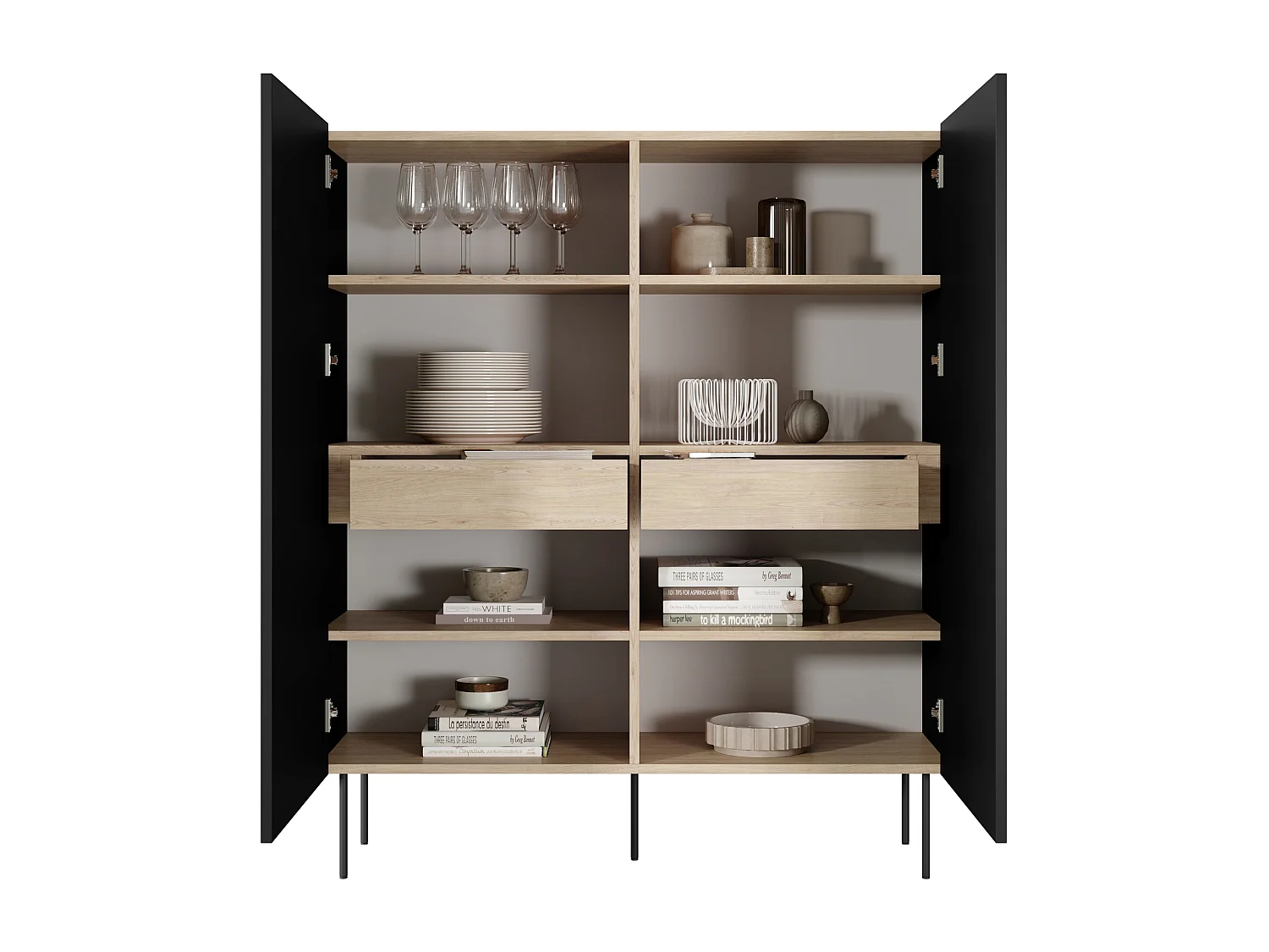 Aparador 2 portas 2 gavetas com pé metálico 120x140 cm