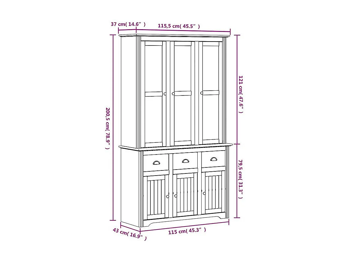 Buffet BODO blanc 115,5x43x200,5 bois massif de pin
