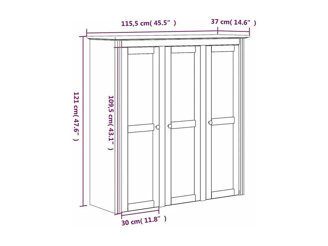 Buffet BODO blanc 115,5x43x200,5 bois massif de pin