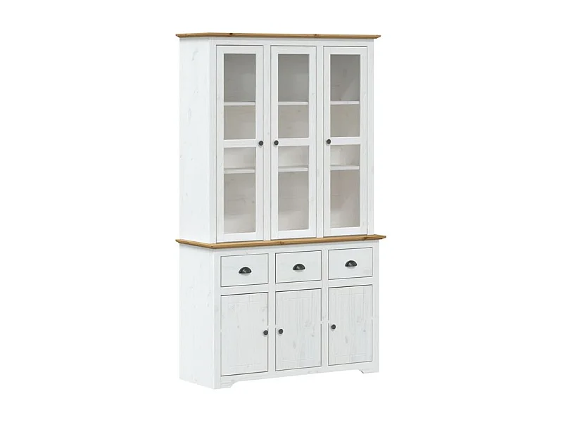 Buffet BODO blanc et marron 115,5x43x200,5 bois massif de pin