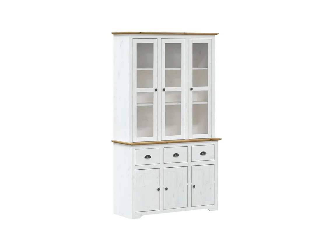 Buffet BODO blanc et marron 115,5x43x200,5 bois massif de pin