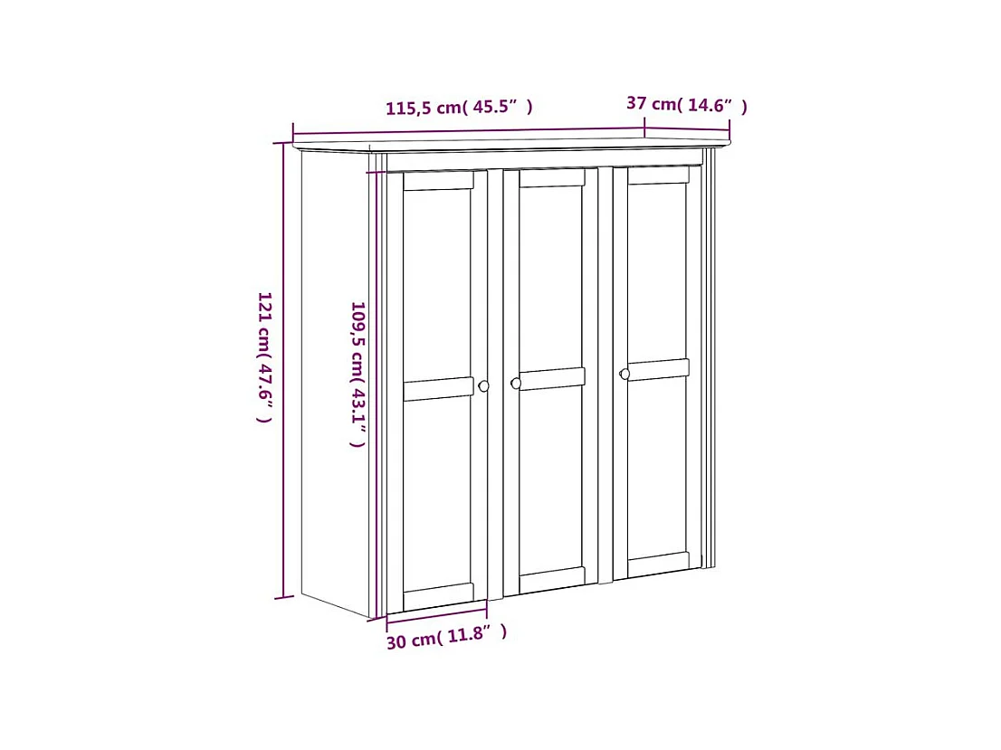 Buffet BODO blanc et marron 115,5x43x200,5 bois massif de pin