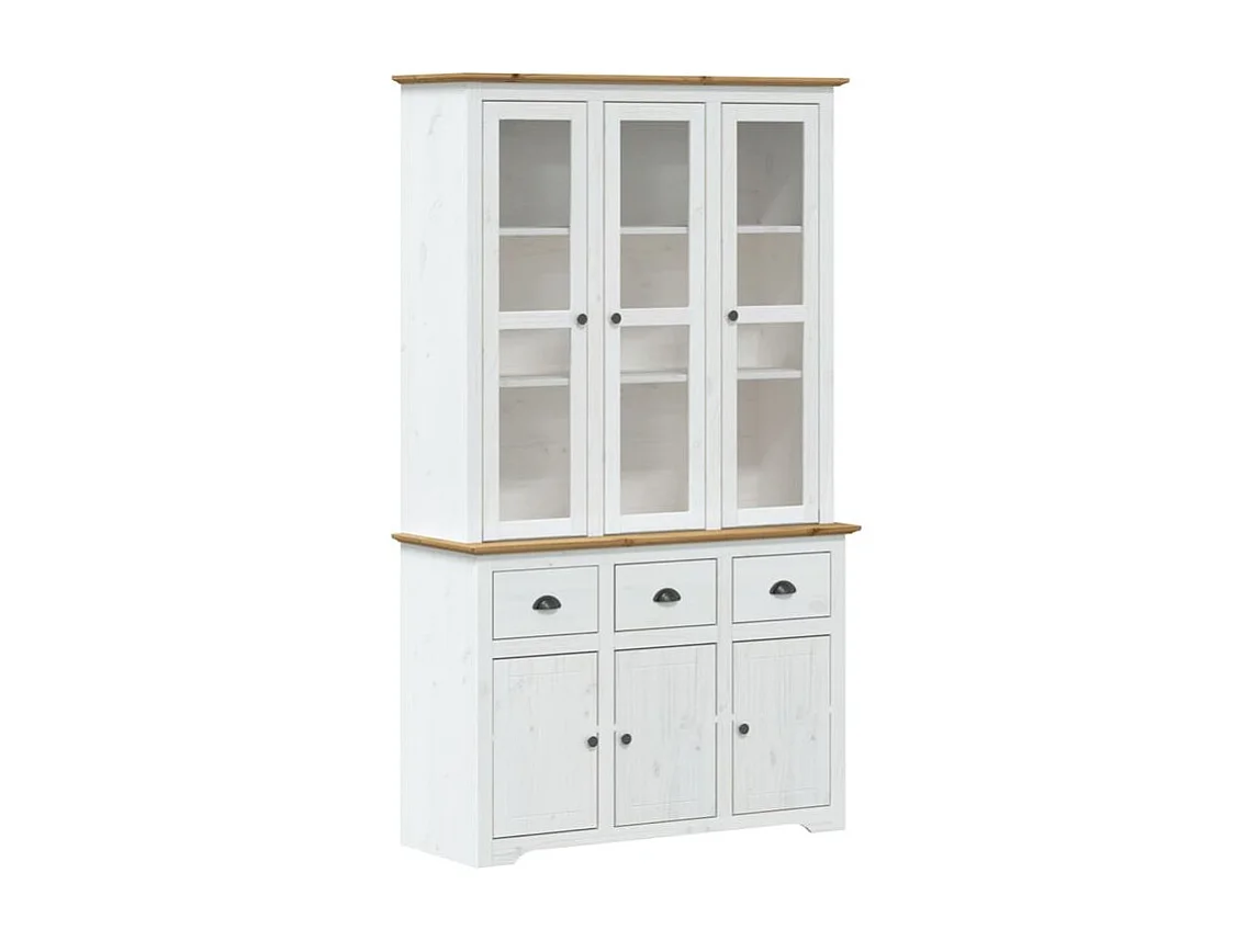 Buffet BODO blanc et marron 115,5x43x200,5 bois massif de pin