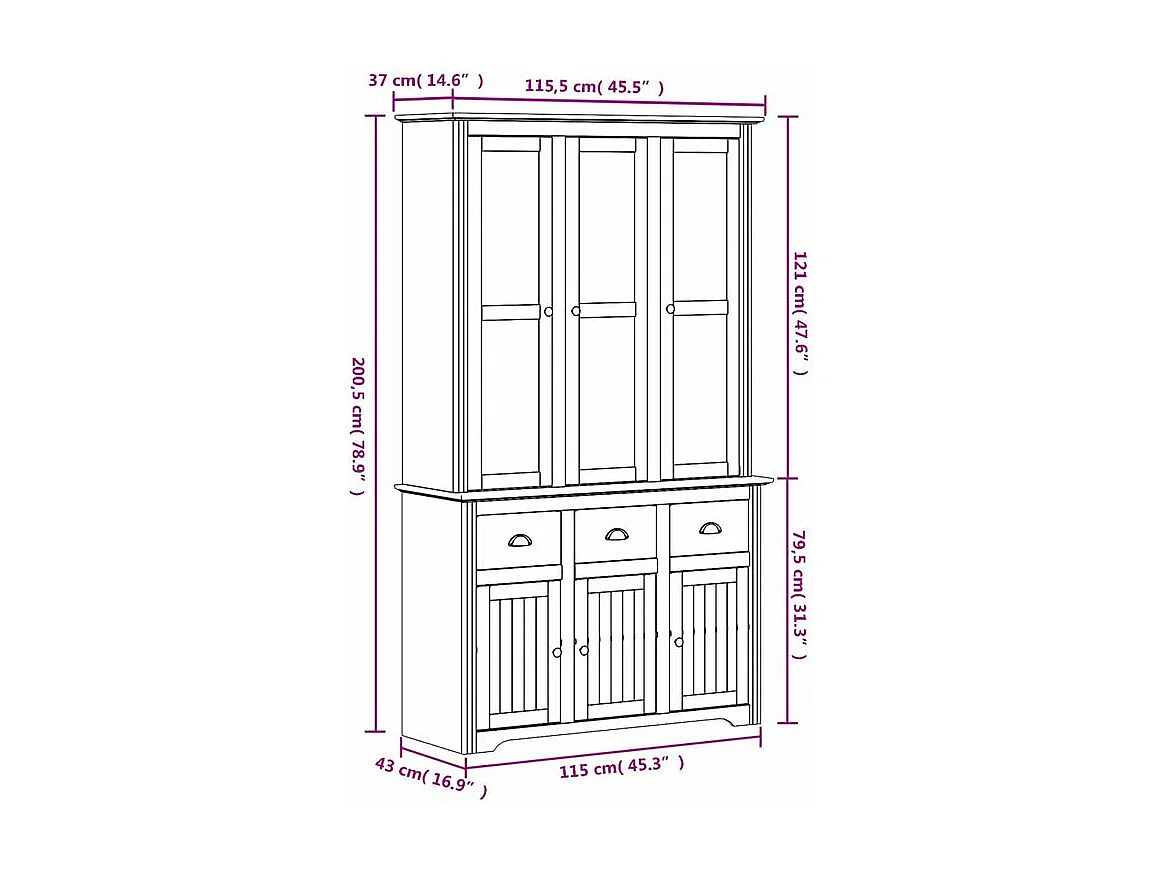 Buffet BODO blanc et marron 115,5x43x200,5 bois massif de pin