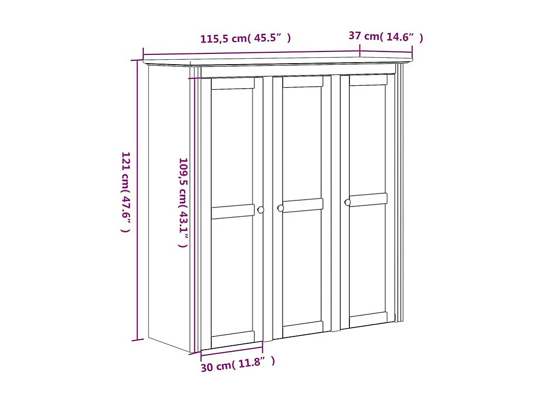 Buffet BODO blanc et marron 115,5x43x200,5 bois massif de pin