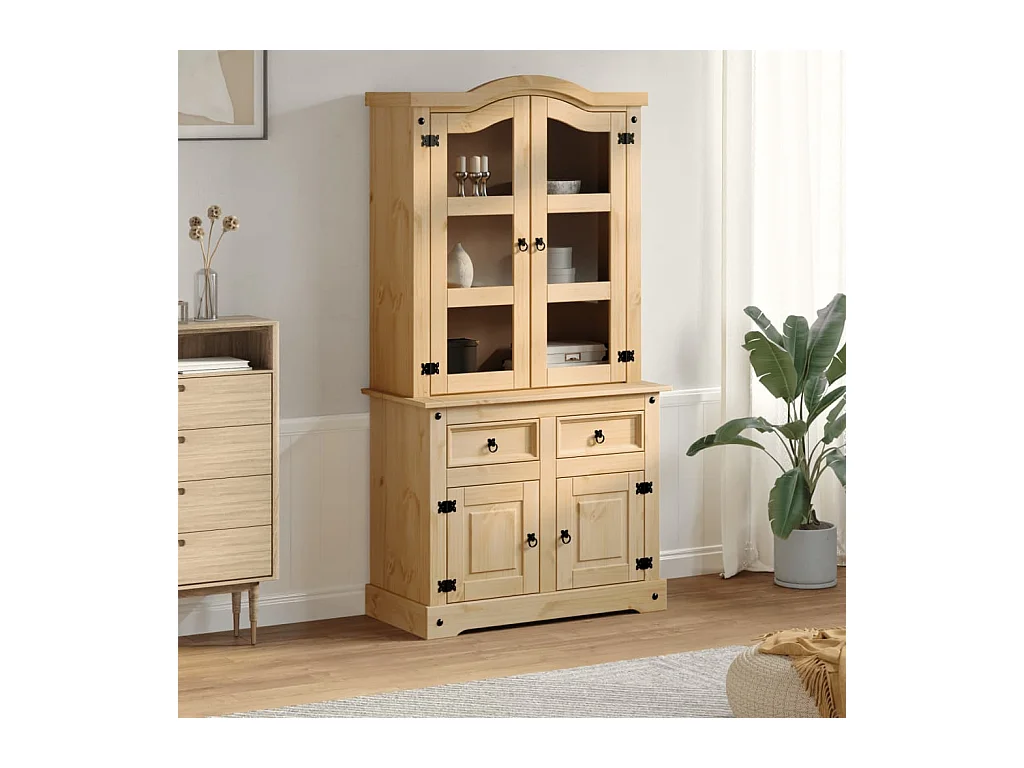 Vitrine en verre Corona 100x48,5x179 bois massif de pin