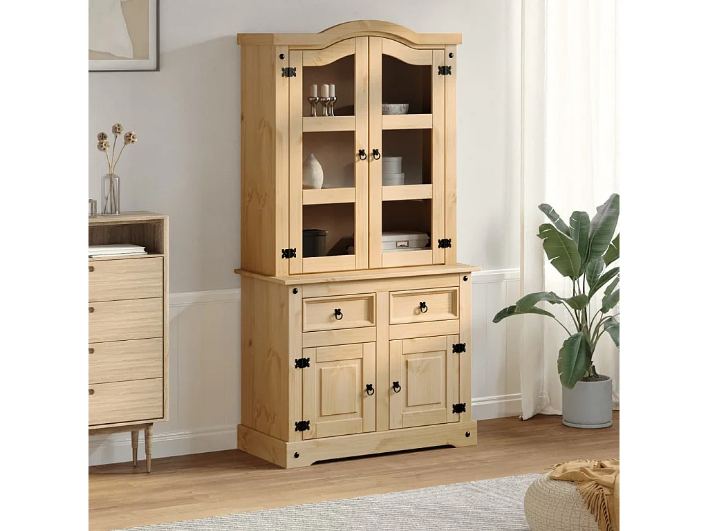 Vitrine en verre Corona 100x48,5x179 bois massif de pin