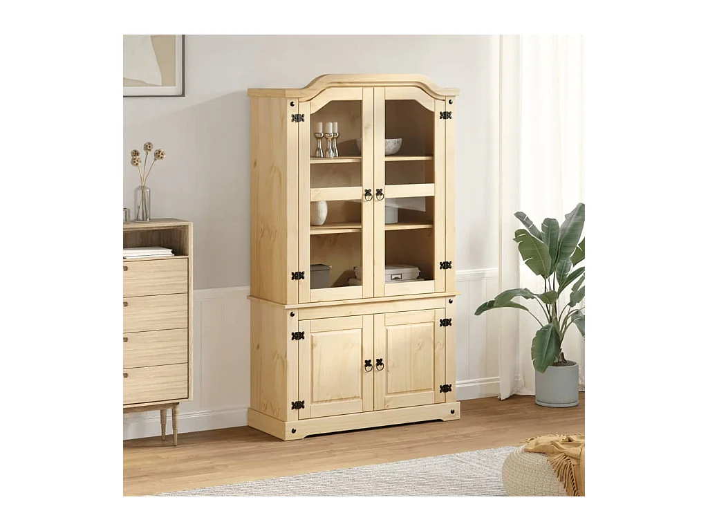 Vitrine en verre Corona 103,5x42x180 bois de pin massif