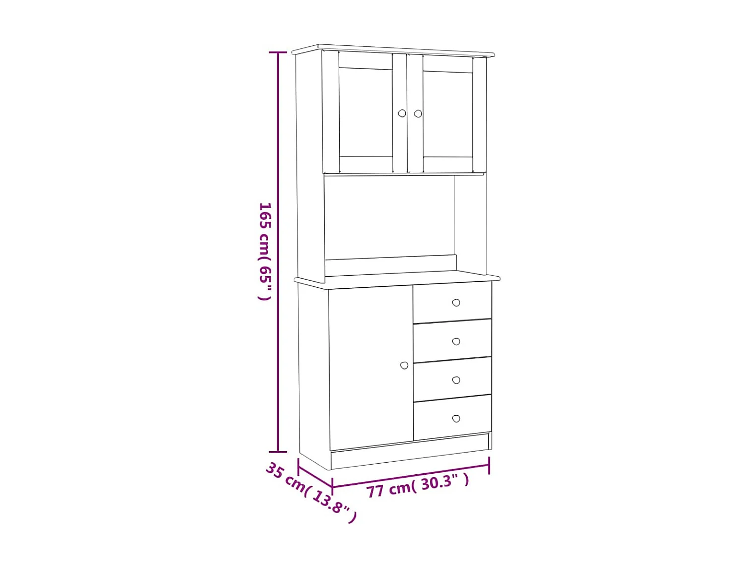 Buffet ALTA blanc 77x35x165 bois massif de pin