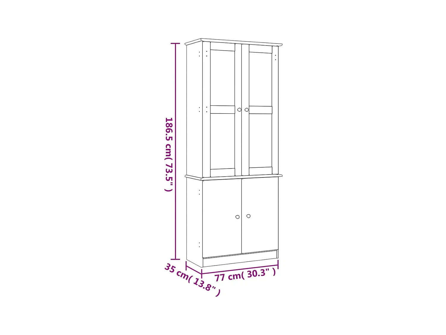 Vitrine en verre ALTA 77x35x186,5 bois de pin massif