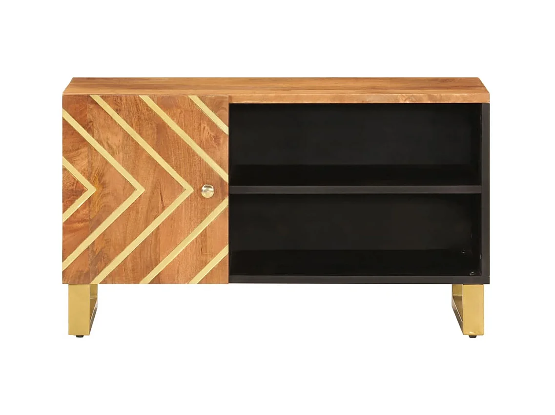 Meuble TV marron et noir 80x31,5x46 bois massif de manguier