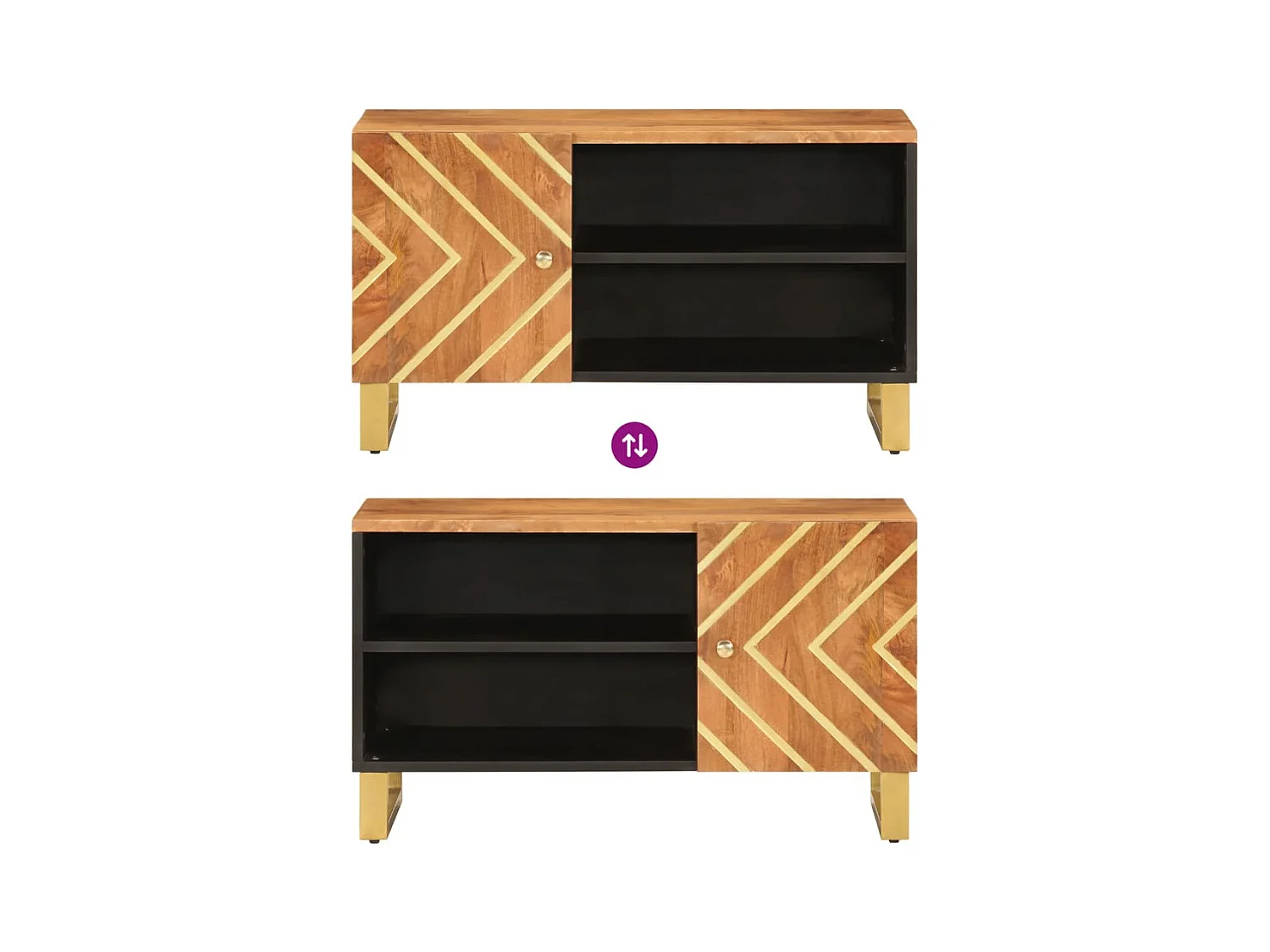 Meuble TV marron et noir 80x31,5x46 bois massif de manguier