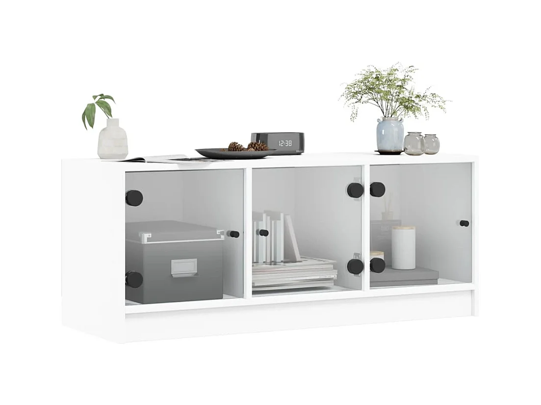 Meuble TV avec portes en verre blanc 102x37x42