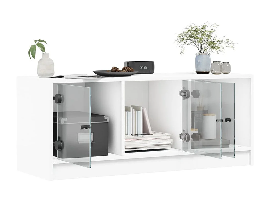 Meuble TV avec portes en verre blanc 102x37x42