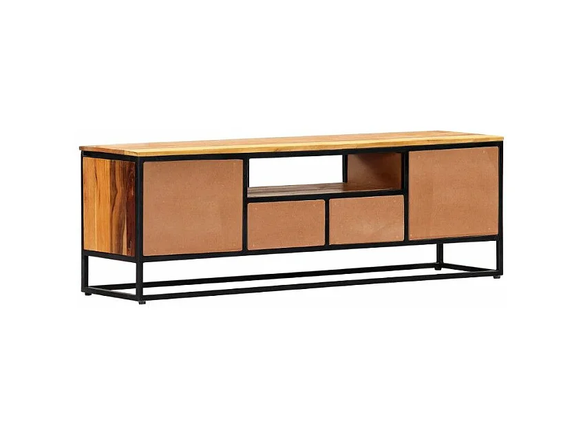 Meuble TV 2 portes 2 tiroirs bois massif recyclé et métal noir Souly