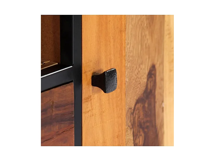 Meuble TV 2 portes 2 tiroirs bois massif recyclé et métal noir Souly