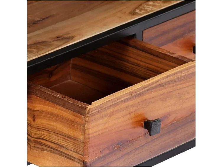 Meuble TV 2 portes 2 tiroirs bois massif recyclé et métal noir Souly