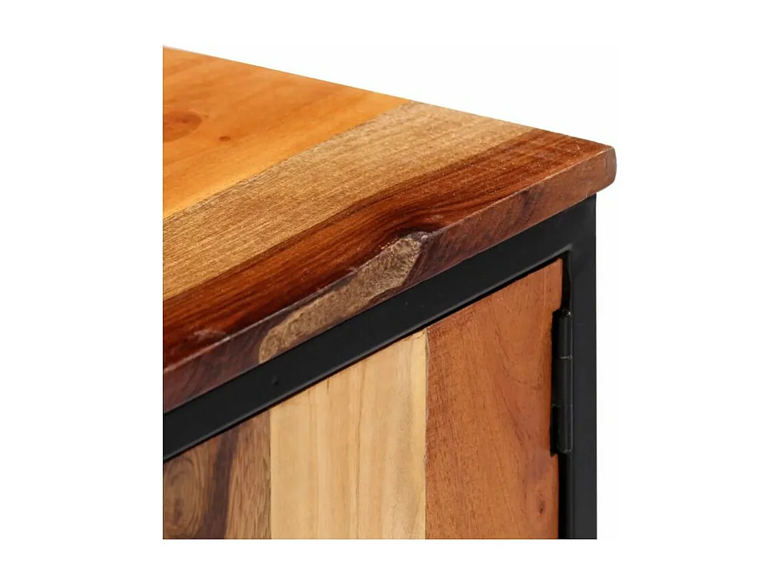 Meuble TV 2 portes 2 tiroirs bois massif recyclé et métal noir Souly