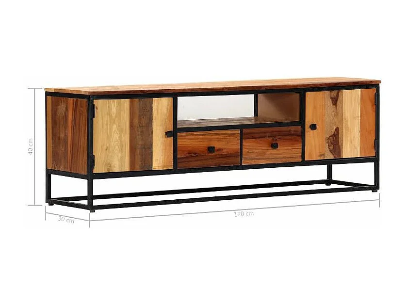 Meuble TV 2 portes 2 tiroirs bois massif recyclé et métal noir Souly