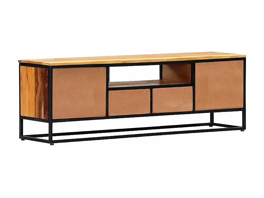 Meuble TV 2 portes 2 tiroirs bois massif recyclé et métal noir Souly