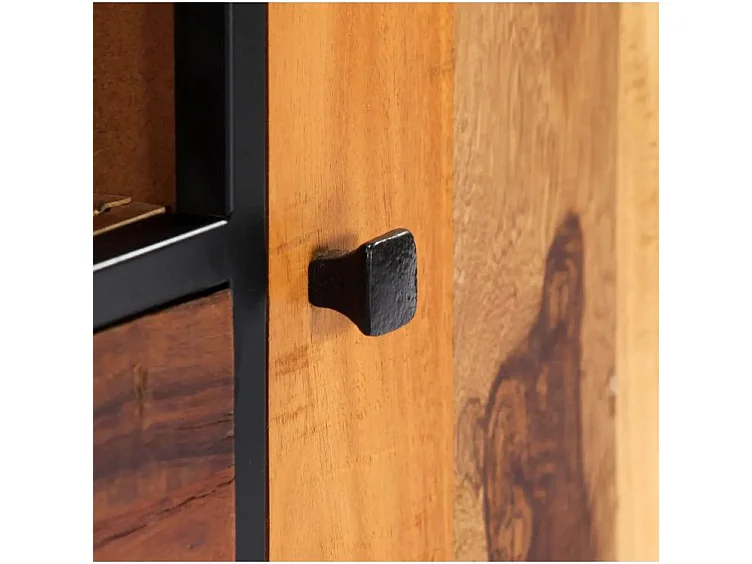 Meuble TV 2 portes 2 tiroirs bois massif recyclé et métal noir Souly