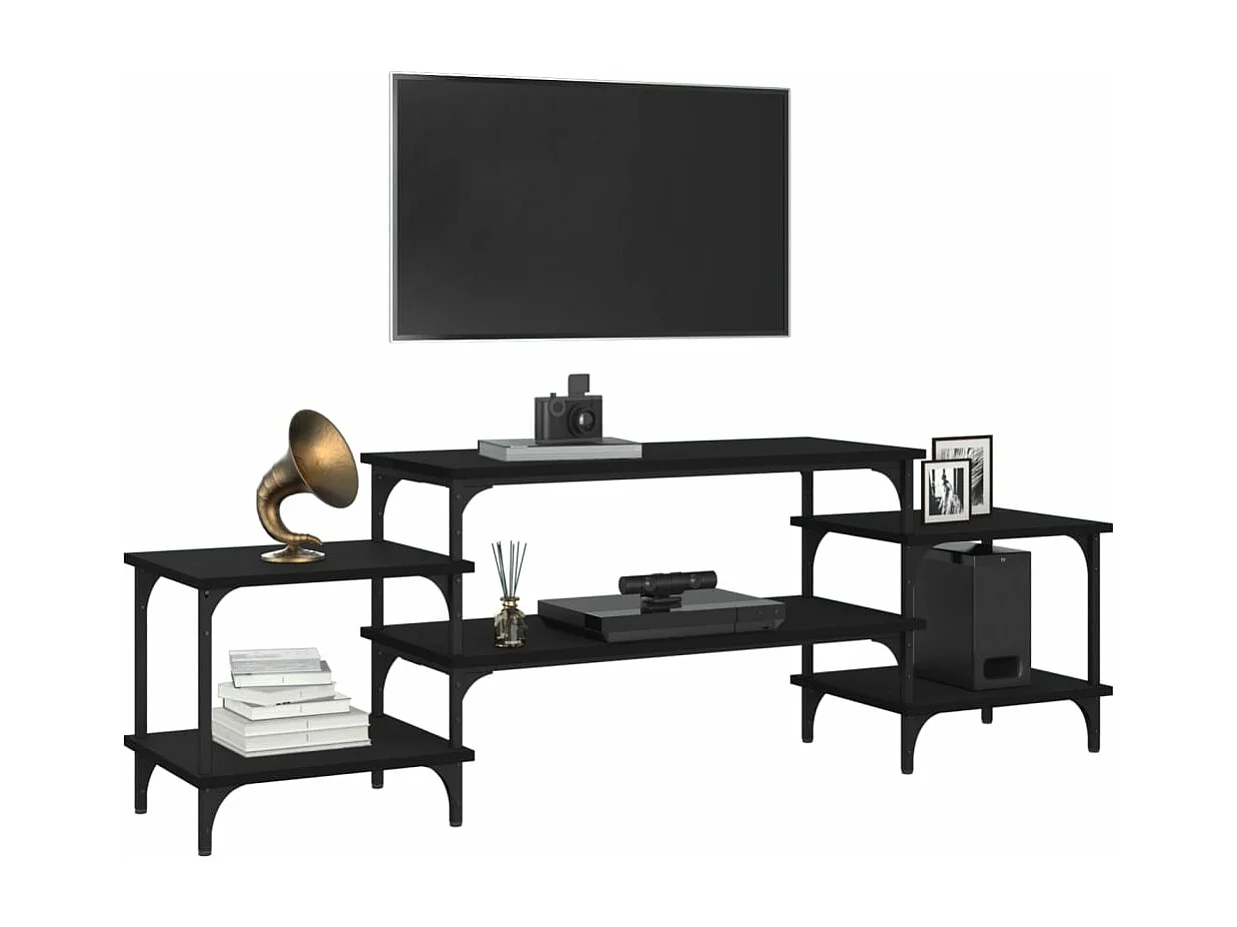 Meuble TV noir 157x35x52 bois d'ingénierie