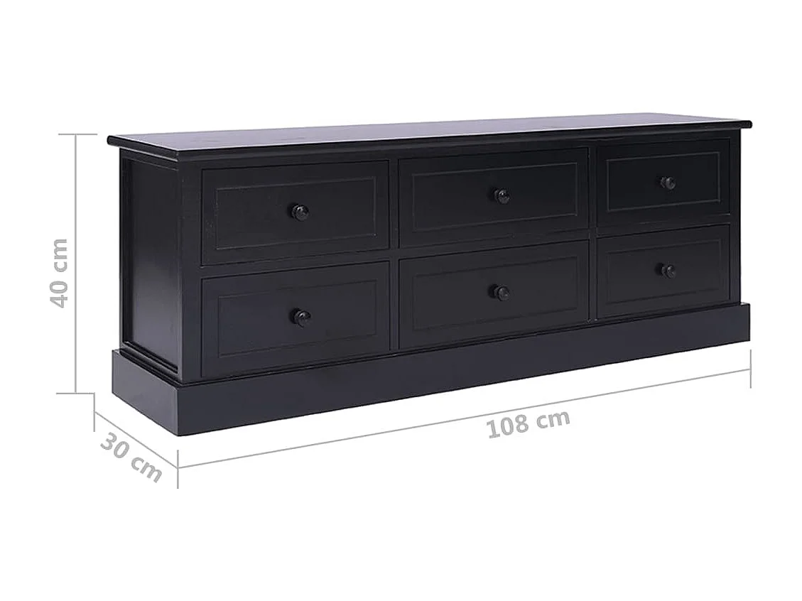 Meuble TV Noir 108x30x40 Bois de Paulownia solide