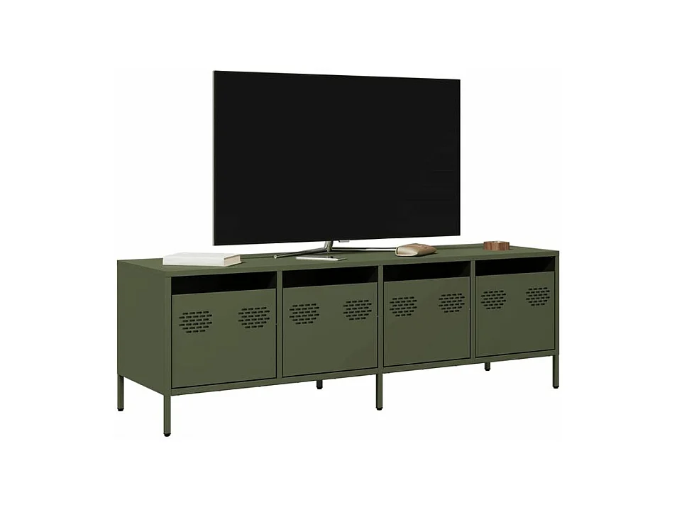 Meuble TV vert olive 135x39x43,5 acier laminé à froid