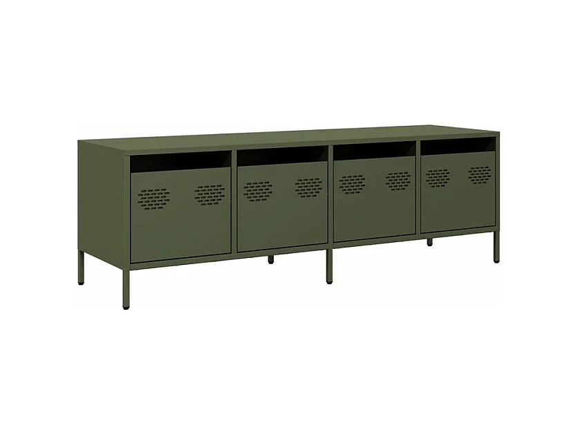 Meuble TV vert olive 135x39x43,5 acier laminé à froid