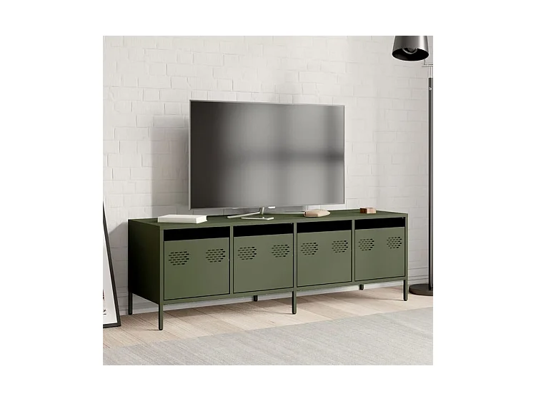 Meuble TV vert olive 135x39x43,5 acier laminé à froid