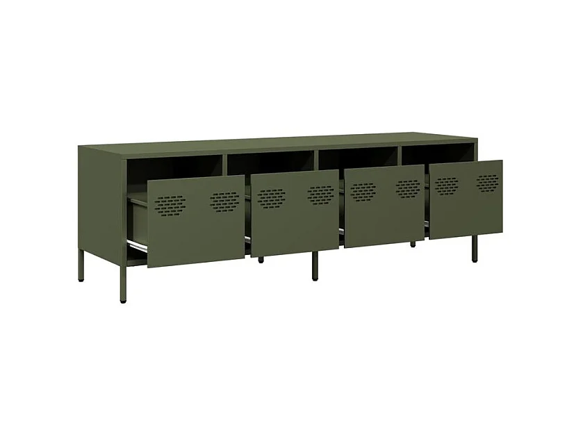 Meuble TV vert olive 135x39x43,5 acier laminé à froid