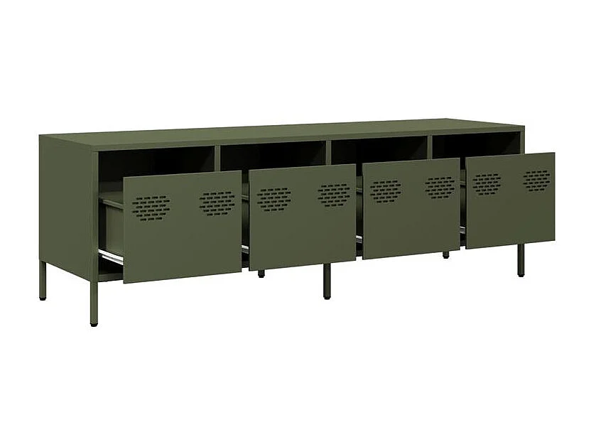 Meuble TV vert olive 135x39x43,5 acier laminé à froid