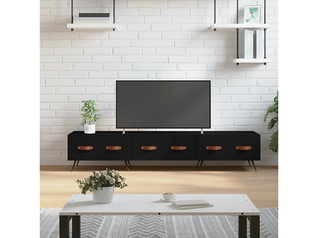 Meuble TV noir 150x36x30 bois d'ingénierie