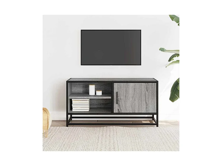 Tv-meubel 80x34,5x40 cm bewerkt hout metaal grijs sonoma eiken