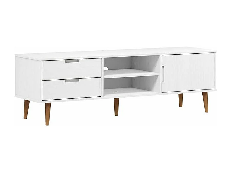 Meuble TV MOLDE Blanc 158x40x49 Bois de pin massif