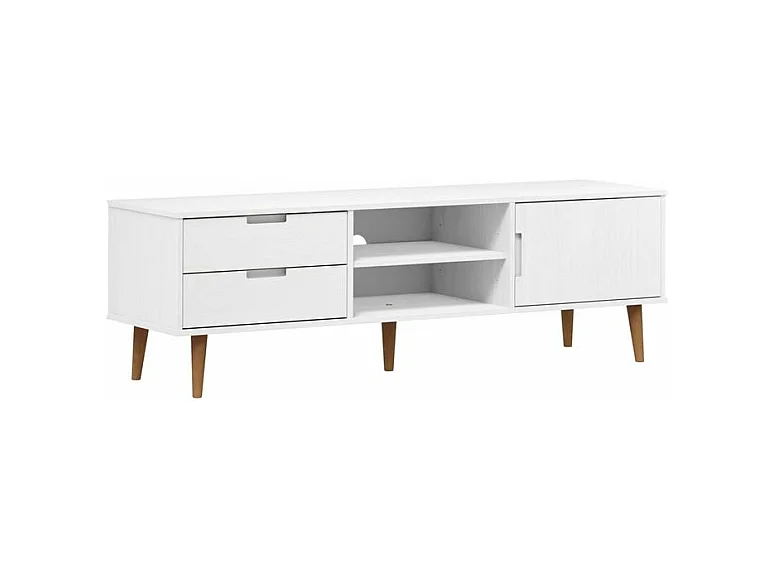 Meuble TV MOLDE Blanc 158x40x49 Bois de pin massif