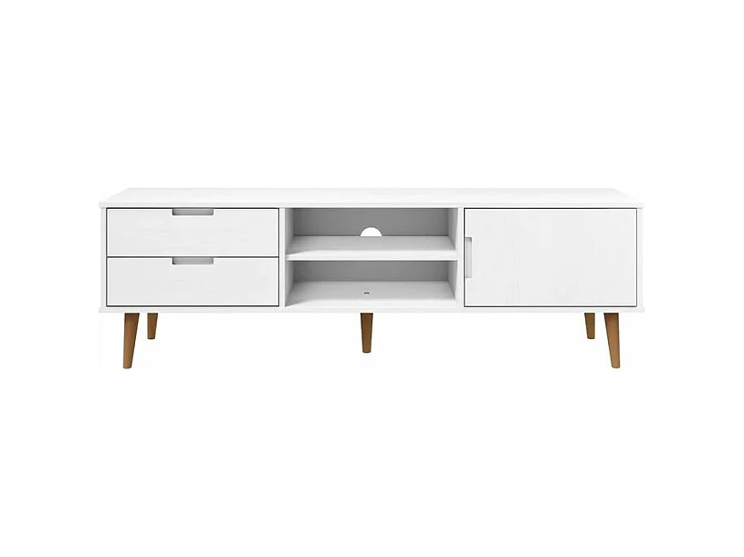 Meuble TV MOLDE Blanc 158x40x49 Bois de pin massif