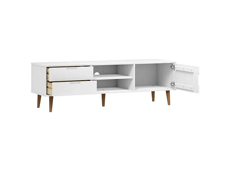Meuble TV MOLDE Blanc 158x40x49 Bois de pin massif