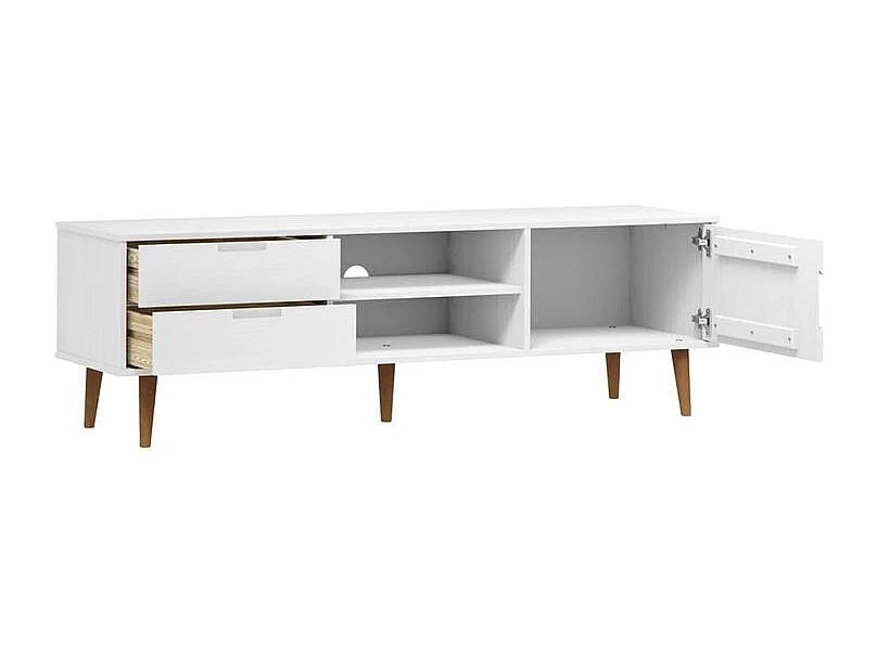 Meuble TV MOLDE Blanc 158x40x49 Bois de pin massif
