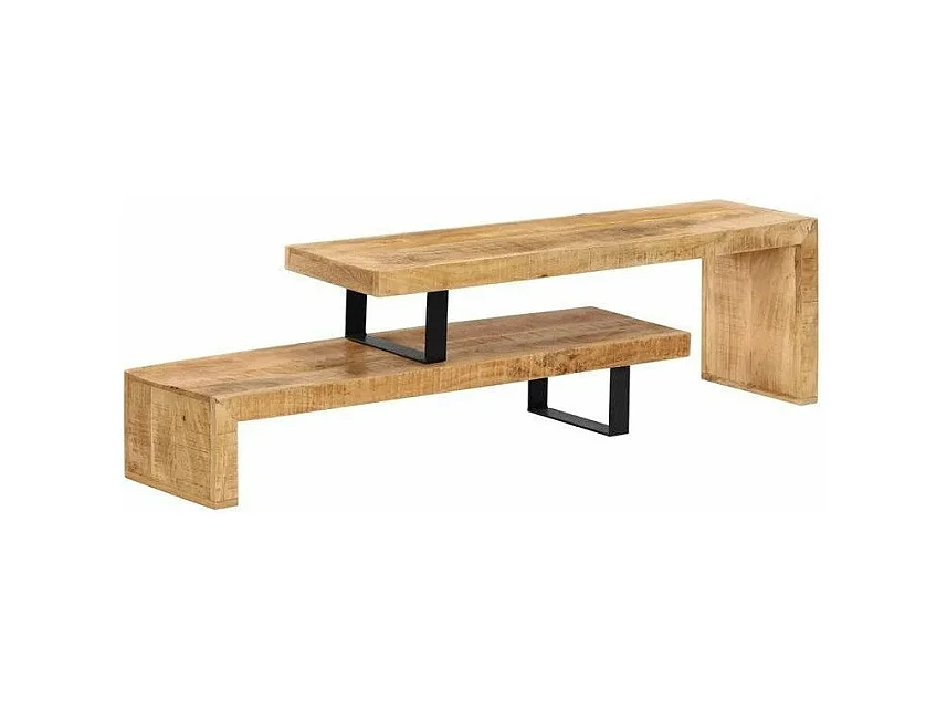 Meuble TV manguier massif clair et métal noir Zoula 115cm