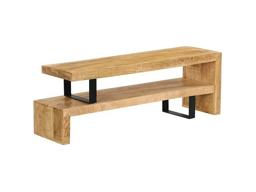 Meuble TV manguier massif clair et métal noir Zoula 115cm