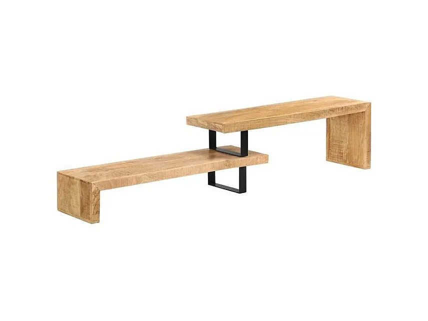 Meuble TV manguier massif clair et métal noir Zoula 115cm