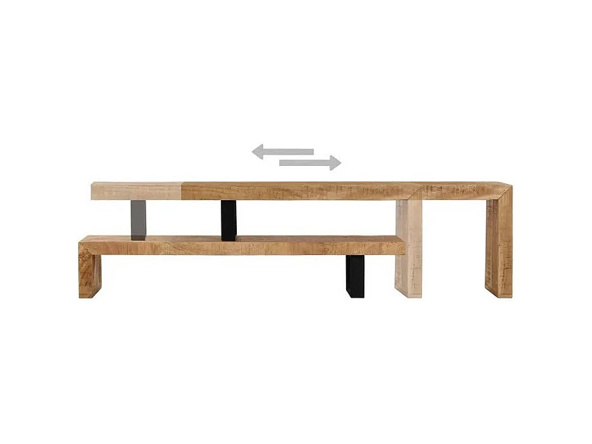 Meuble TV manguier massif clair et métal noir Zoula 115cm