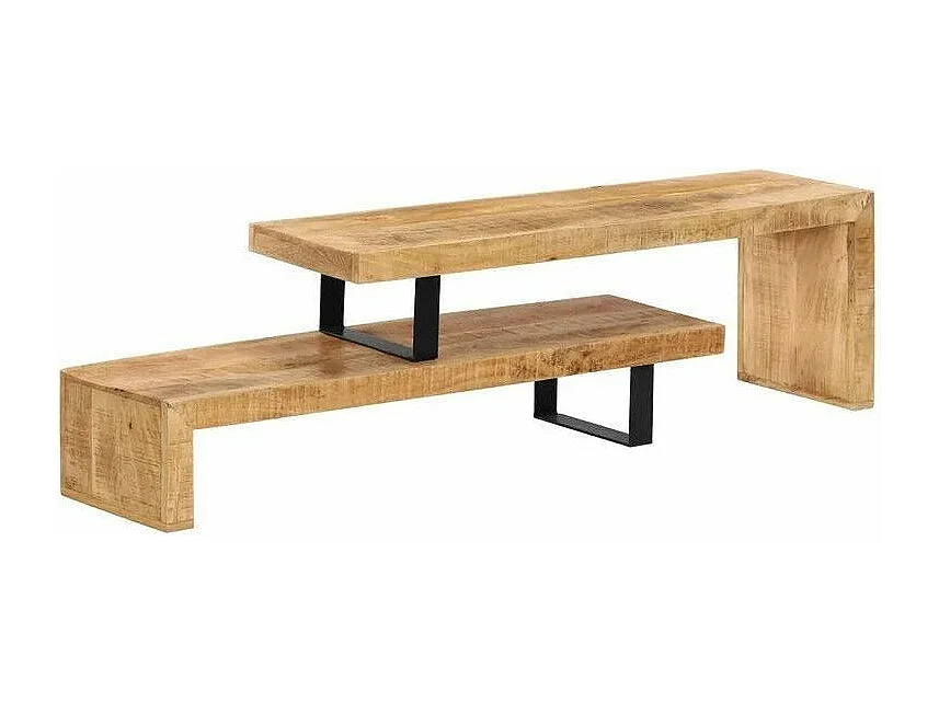 Meuble TV manguier massif clair et métal noir Zoula 115cm