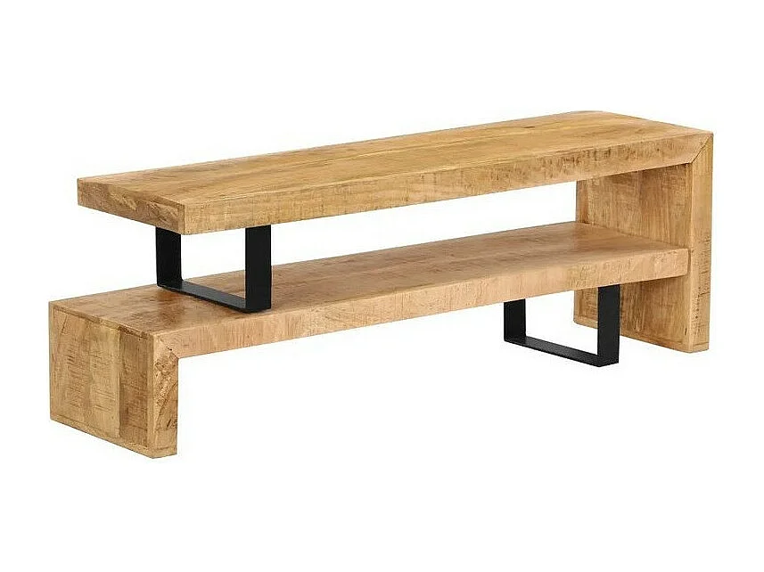 Meuble TV manguier massif clair et métal noir Zoula 115cm