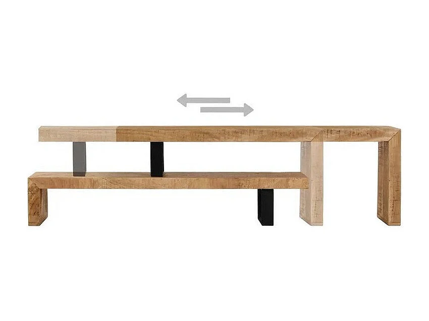 Meuble TV manguier massif clair et métal noir Zoula 115cm