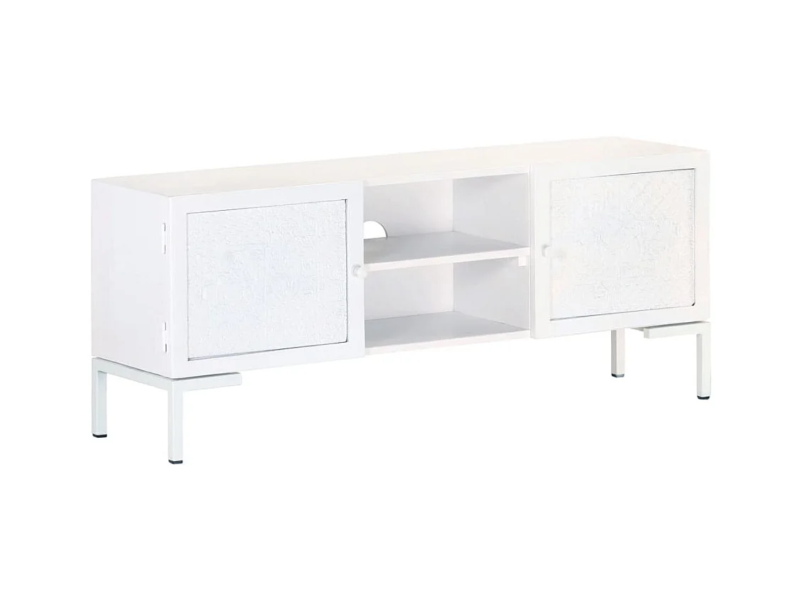 Meuble TV Blanc 115x30x46 Bois massif de manguier